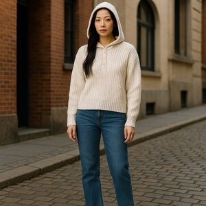 Aeropostale Women’s Small Cream Colored Cropped Sweater Hoodie Sexy Cozy Knit